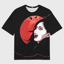 Футболка оверсайз мужская Вампирша на фоне красной луны, цвет: 3D-принт