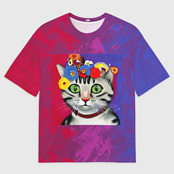 Футболка оверсайз мужская Кошка Фриды Кало из нейросети, цвет: 3D-принт
