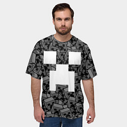 Футболка оверсайз мужская Головы криперов - Майнкрафт - ЧБ, цвет: 3D-принт — фото 2