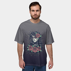 Футболка оверсайз мужская Девушка в образе санта муэрте с макияжем сахарный, цвет: 3D-принт — фото 2