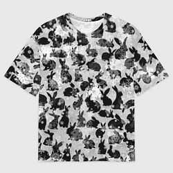 Футболка оверсайз мужская Черные новогодние кролики, цвет: 3D-принт