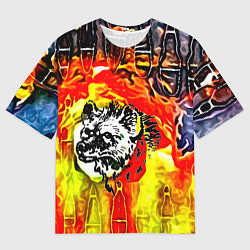 Футболка оверсайз мужская Волк и огонь, цвет: 3D-принт