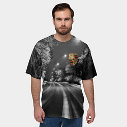 Футболка оверсайз мужская Порше - зимняя дорога, цвет: 3D-принт — фото 2