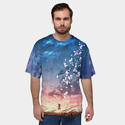 Футболка оверсайз мужская Листья сакуры в поле, цвет: 3D-принт — фото 2