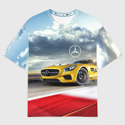 Футболка оверсайз мужская Mercedes AMG V8 Biturbo на трассе, цвет: 3D-принт