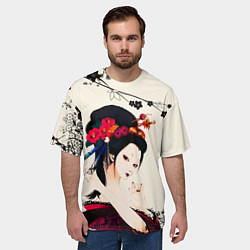 Футболка оверсайз мужская Японская девушка, цвет: 3D-принт — фото 2