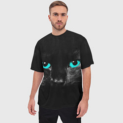 Футболка оверсайз мужская Чёрный кот с бирюзовыми глазами, цвет: 3D-принт — фото 2