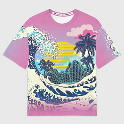 Футболка оверсайз мужская Штормовые океанские волны и пальмы, цвет: 3D-принт