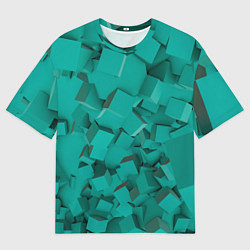 Мужская футболка оверсайз Абстрактные сине-зелёные кубы