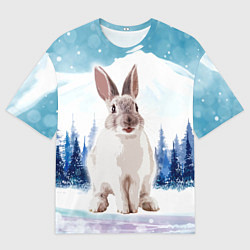 Футболка оверсайз мужская Кролик в зимнем лесу, цвет: 3D-принт