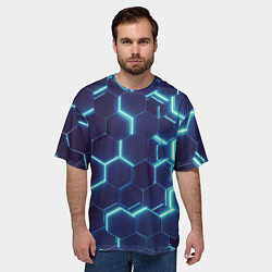Футболка оверсайз мужская Голубой неон соты, цвет: 3D-принт — фото 2