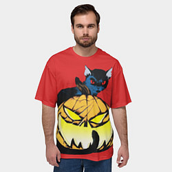Футболка оверсайз мужская Halloween - тыква и кот, цвет: 3D-принт — фото 2
