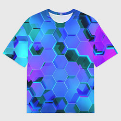 Футболка оверсайз мужская Синие неоновые плиты, цвет: 3D-принт