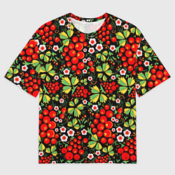 Футболка оверсайз мужская Русские узоры - цветы и ягоды, цвет: 3D-принт