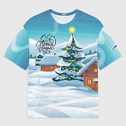 Футболка оверсайз мужская Новогодние избушки, цвет: 3D-принт