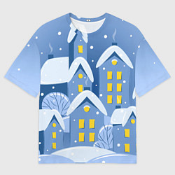 Футболка оверсайз мужская Маленький новогодний городок, цвет: 3D-принт