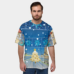 Футболка оверсайз мужская Новогоднее настроение - ночной город, цвет: 3D-принт — фото 2