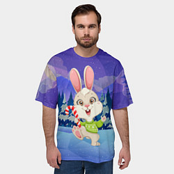 Футболка оверсайз мужская Новогодний зайчик в лесу, цвет: 3D-принт — фото 2