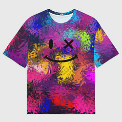 Футболка оверсайз мужская Смайлик с брызгами краски, цвет: 3D-принт