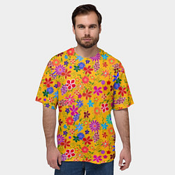 Футболка оверсайз мужская Нарисованные цветы - орнамент, цвет: 3D-принт — фото 2