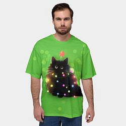 Футболка оверсайз мужская Котик в гирлянде, цвет: 3D-принт — фото 2