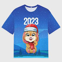 Футболка оверсайз мужская 2023 - Новогодний зайчик, цвет: 3D-принт
