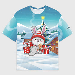 Футболка оверсайз мужская Зайка с подарками - новый год, цвет: 3D-принт