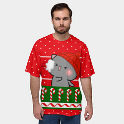 Футболка оверсайз мужская Серый котик - игра в снежки, цвет: 3D-принт — фото 2