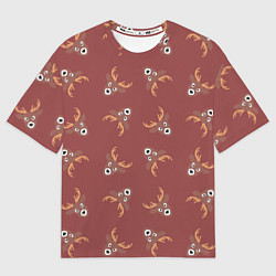 Футболка оверсайз мужская Эстетика: праздничные олени на бордовом фоне, цвет: 3D-принт
