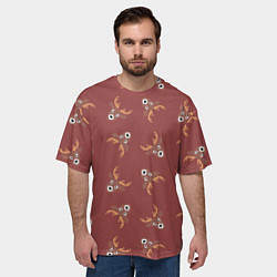 Футболка оверсайз мужская Эстетика: праздничные олени на бордовом фоне, цвет: 3D-принт — фото 2