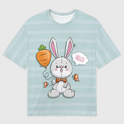Футболка оверсайз мужская Милый зайка с шариком-морковкой, цвет: 3D-принт