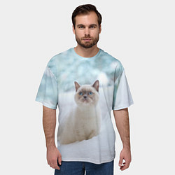 Футболка оверсайз мужская Милая кошечка встречает свой Новый Год, цвет: 3D-принт — фото 2