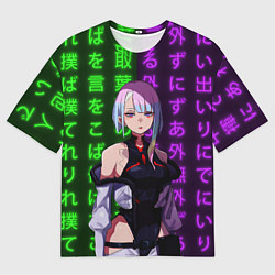 Мужская футболка оверсайз Люси и неоновые иероглифы