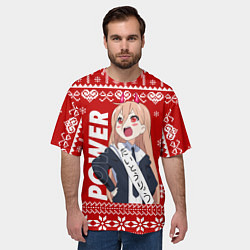 Футболка оверсайз мужская Пауэр Человек бензопила новогодний, цвет: 3D-принт — фото 2