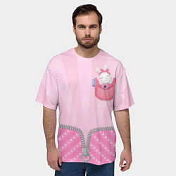 Футболка оверсайз мужская Маленькая зайка в кармане, цвет: 3D-принт — фото 2