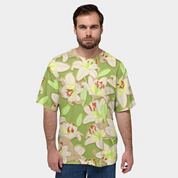 Футболка оверсайз мужская Нежные цветы - лилии: цветной паттерн, цвет: 3D-принт — фото 2