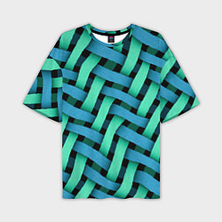 Футболка оверсайз мужская Сине-зелёная плетёнка - оптическая иллюзия, цвет: 3D-принт