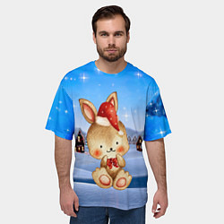 Футболка оверсайз мужская Зайчик в новогоднем колпаке, цвет: 3D-принт — фото 2