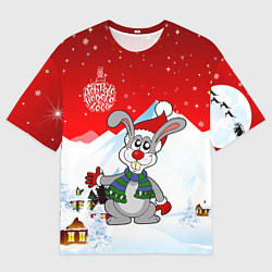 Футболка оверсайз мужская Новый год - зайчик, цвет: 3D-принт