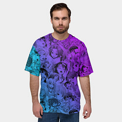 Футболка оверсайз мужская Ахегао красивый неон, цвет: 3D-принт — фото 2