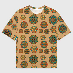 Футболка оверсайз мужская Мандалы на бежевом фоне, цвет: 3D-принт