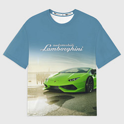 Футболка оверсайз мужская Ламборджини на берегу океана, цвет: 3D-принт