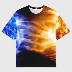 Футболка оверсайз мужская Борьба двух стихий - лёд и пламя, цвет: 3D-принт