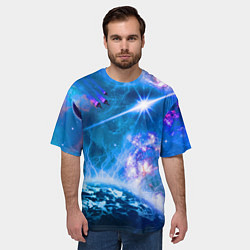 Футболка оверсайз мужская Космос - планета и яркая звезда, цвет: 3D-принт — фото 2