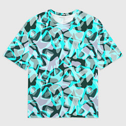 Футболка оверсайз мужская Пятнистый абстрактный узор серый с бирюзовыми лини, цвет: 3D-принт