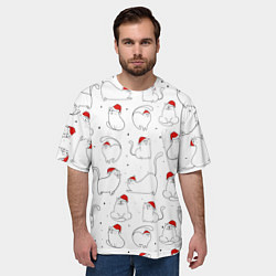 Футболка оверсайз мужская Паттерн новогодний котик, цвет: 3D-принт — фото 2