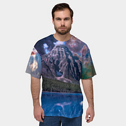 Футболка оверсайз мужская Горы и лес у озера, цвет: 3D-принт — фото 2