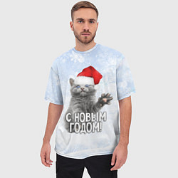 Футболка оверсайз мужская С Новым годом - котик, цвет: 3D-принт — фото 2