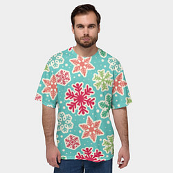 Футболка оверсайз мужская Весёлые снежинки, цвет: 3D-принт — фото 2