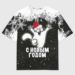 Футболка оверсайз мужская С Новым годом - кот Саймона и снежинки, цвет: 3D-принт